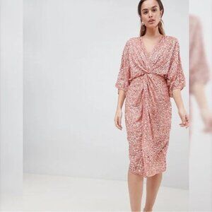 ASOS Scatter Sequin Knot Front Midi Dress Sz 6